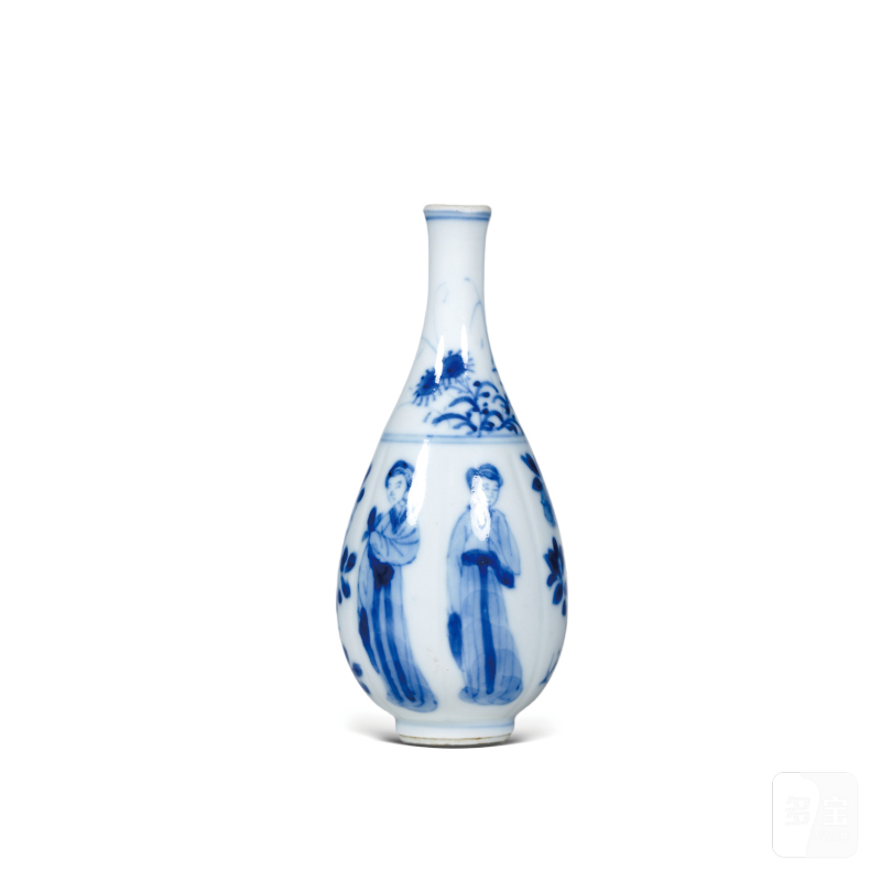 清康熙青花四美图瓜棱小胆瓶